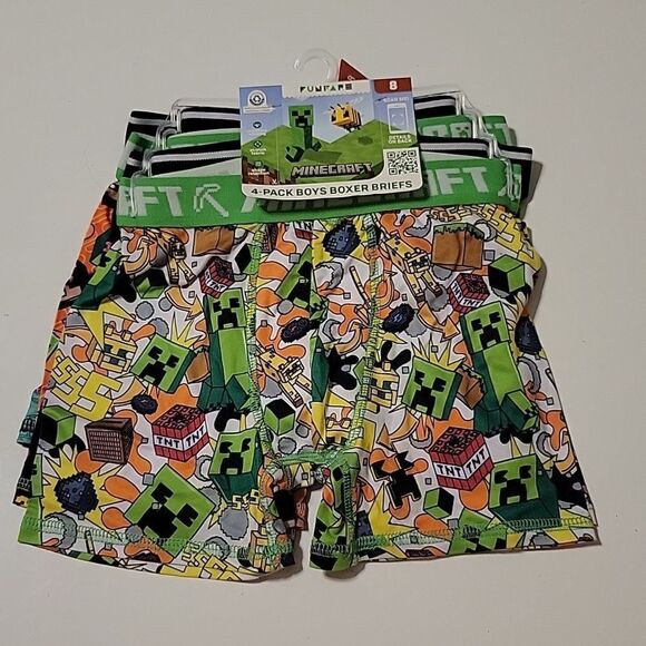NEW MINECRAFT 4 PACK BOYS STRETCH BOXER BRIEFS UNDERWEAR SZ 8 NWT - Picture 1 of 8